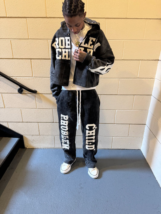 BLACK DOUBLE WAIST JOGGERS